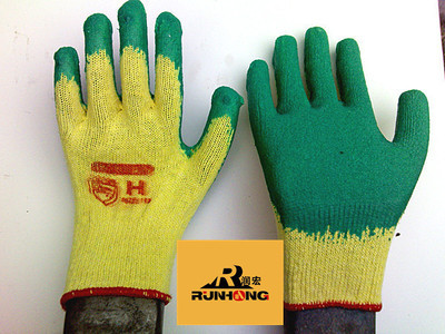 潤宏勞保手套廠批發黃色棉紗線浸涂乳膠皺紋手套——專業防護，信賴之選